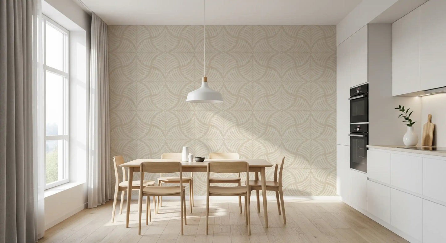 Warm Cream Textured Scallops Fan Japandi Minimalist Wallpaper⁠