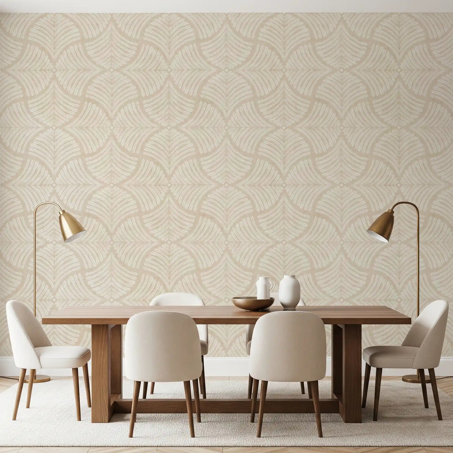 Warm Cream Textured Scallops Fan Japandi Minimalist Wallpaper⁠