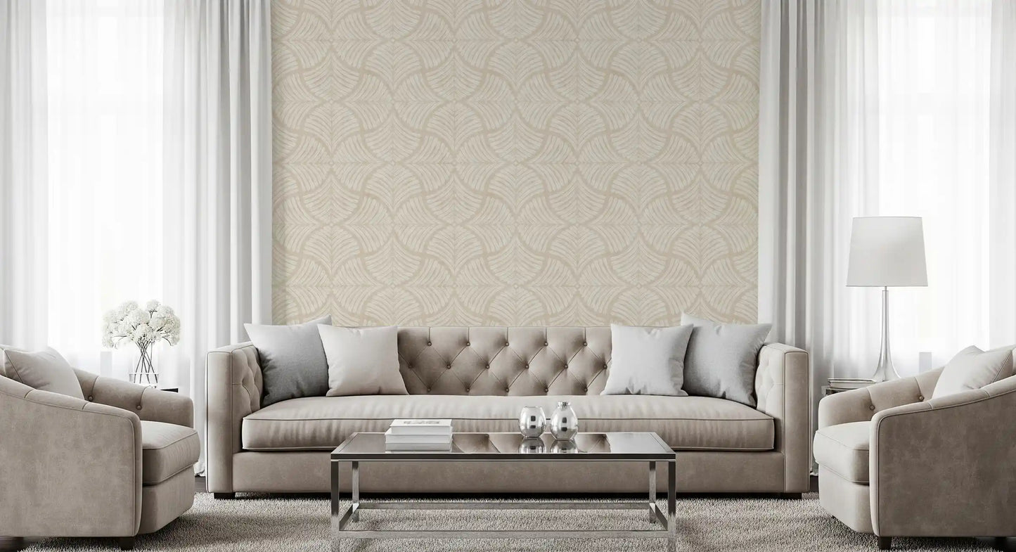 Warm Cream Textured Scallops Fan Japandi Minimalist Wallpaper⁠