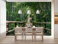 Quiet forest greenery suits this Dining room  through a bamboo path wall mural.
