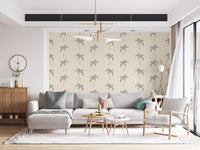 Living room environment paired with this green Tropical wallpaper.