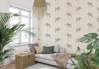 Gentle botanical sketches flow across the light Palms wallpaper.