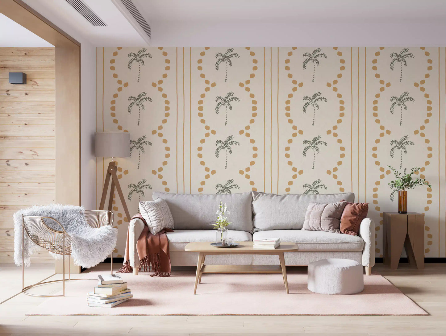 Tropical Palm Sand Wallpaper styling a peaceful sitting room environment.