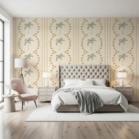 Observing the wavy dotted lines on this lovely sand and palm striped wallpaper.