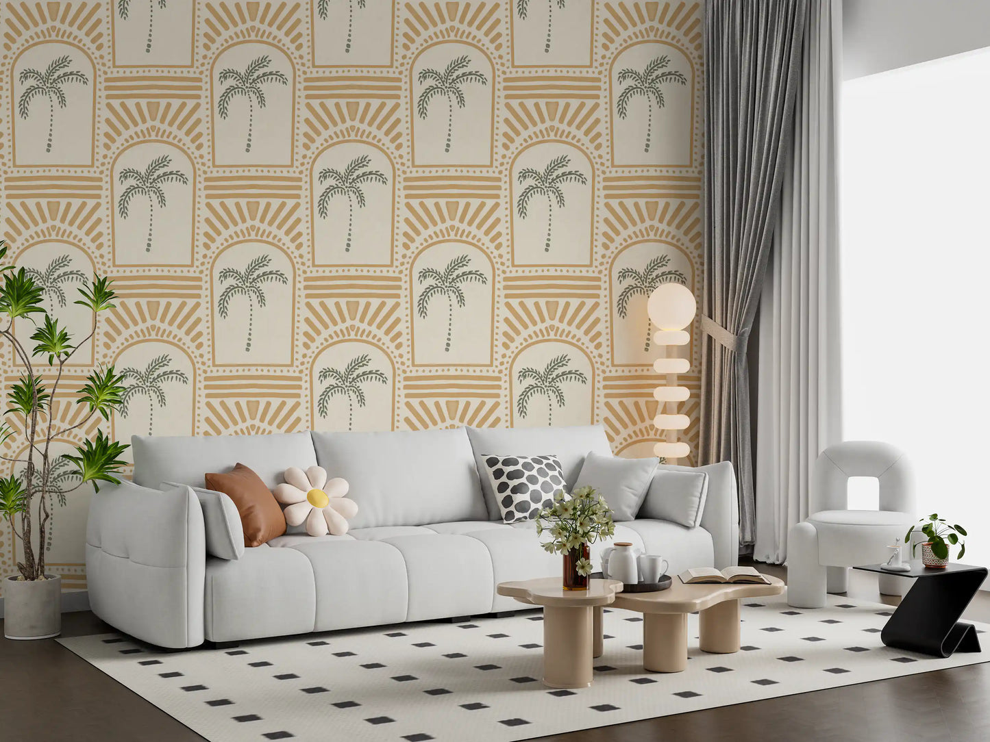 Tropical Palm Art Deco Archways Sand Wallpaper⁠
