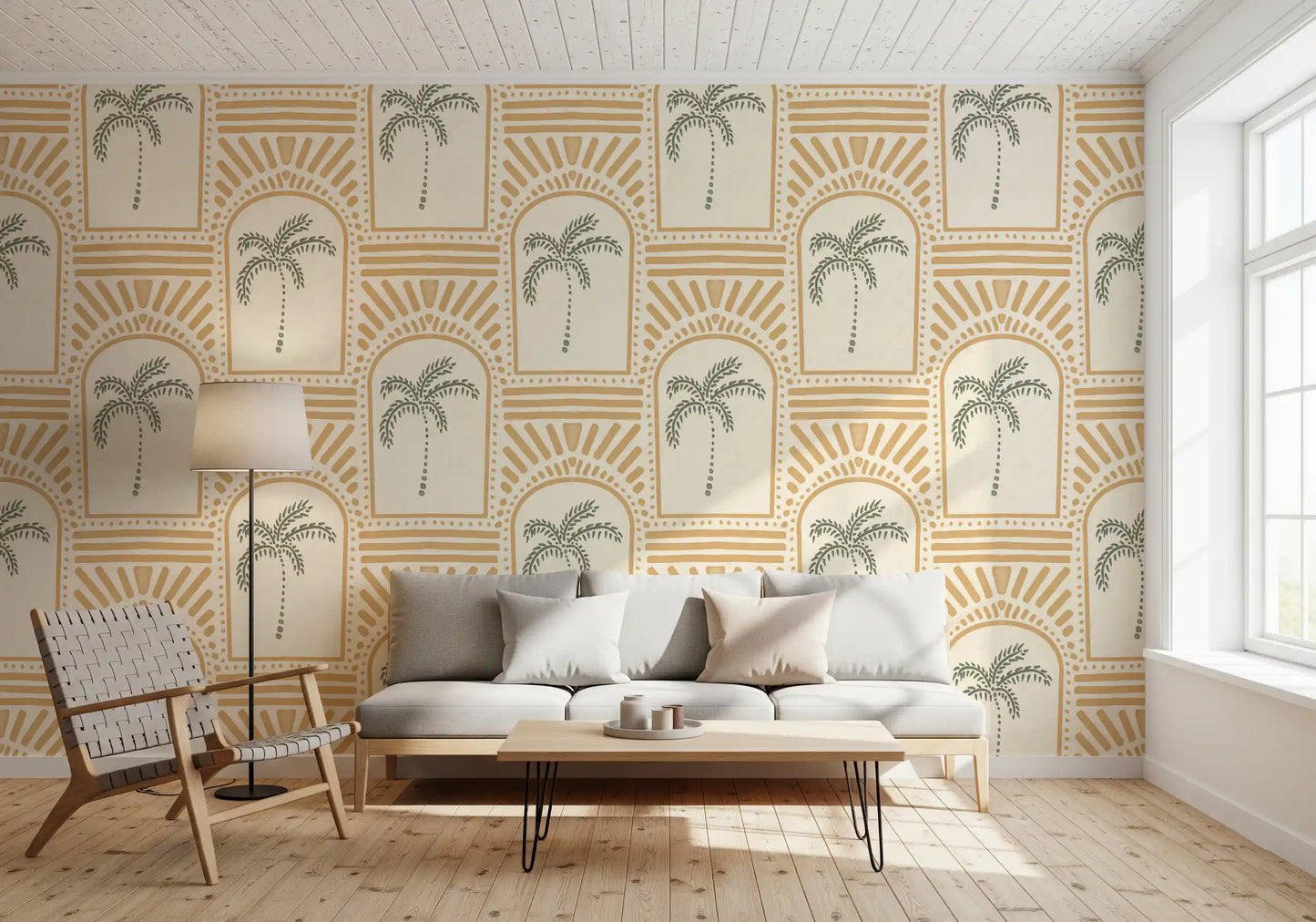Tropical Palm Art Deco Archways Sand Wallpaper⁠