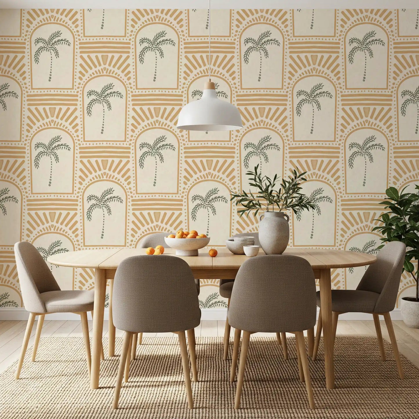Tropical Palm Art Deco Archways Sand Wallpaper⁠