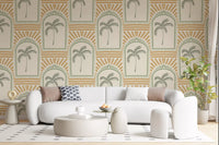 Peaceful Living room perfectly complemented by a relaxed Art Deco Archways wallpaper layout.