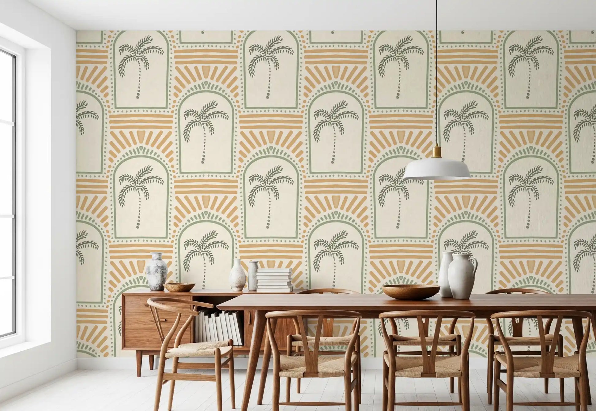 Coastal botanical elements embedded perfectly within this Costal Green & Sand wallpaper.