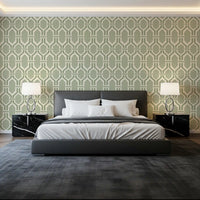 Symmetric linework layout of the Art Deco Trellis Coastal Green Wallpaper.