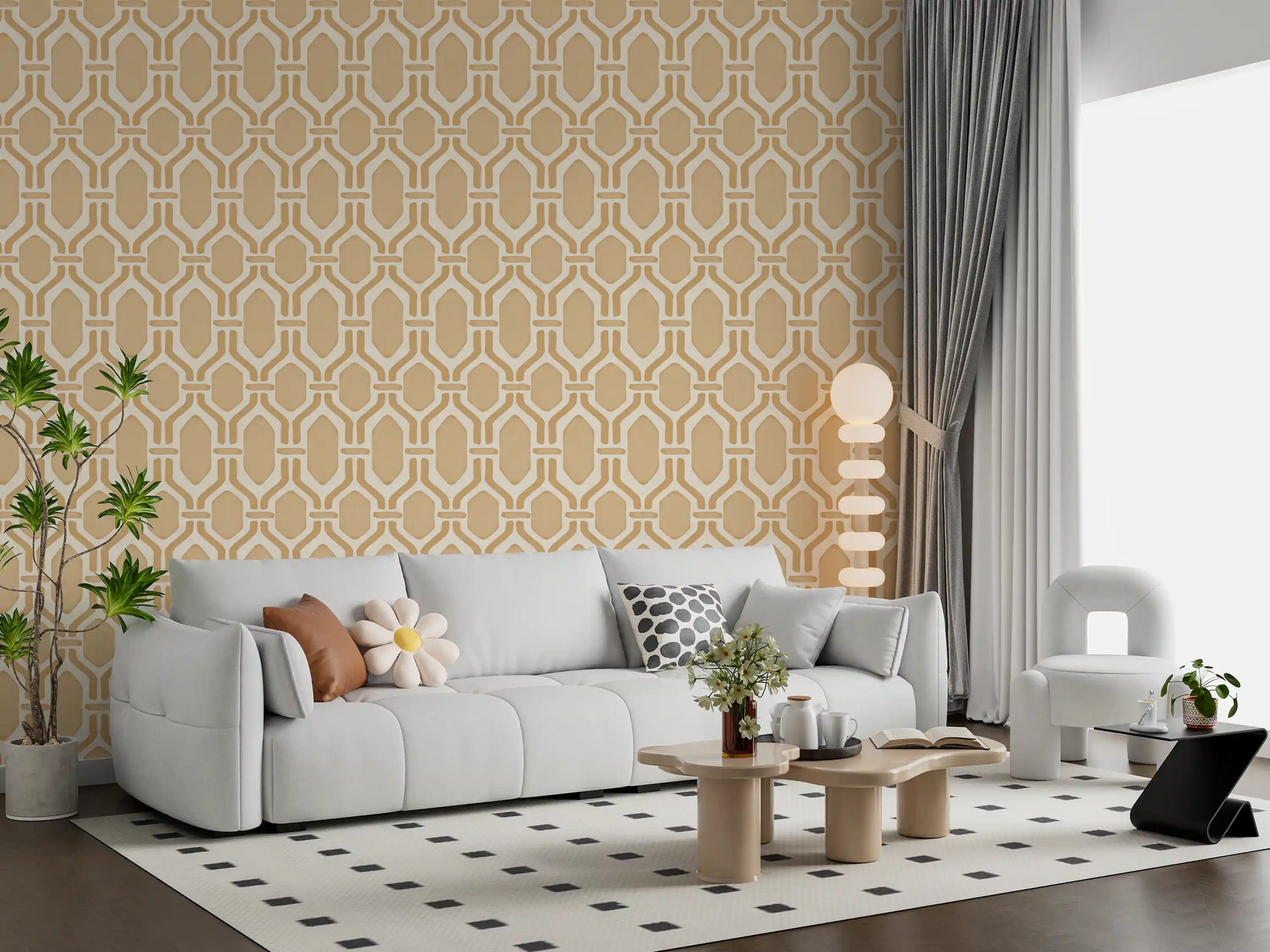 Lounge area  environment utilizing a beautiful sand wallpaper.