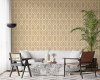 Intersecting shapes blend perfectly within this vintage trellis wallpaper.