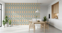 Interlocking shapes flowing seamlessly across this retro Trellis wallpaper.