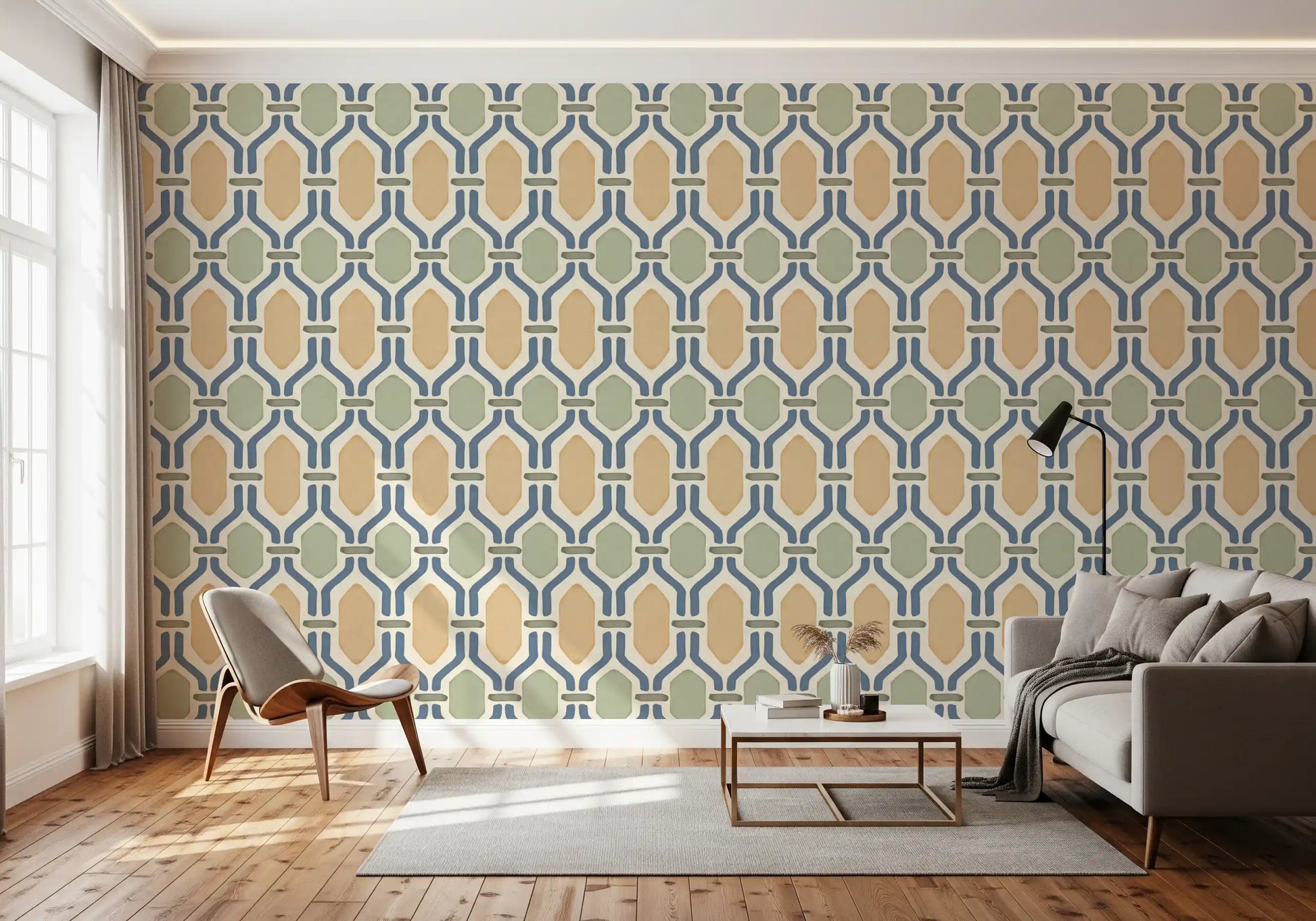 Vintage geometric elements embedded perfectly within this Deco wallpaper.