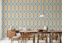 Dining room enriched by the beautiful Art Deco Trellis Wallpaper.