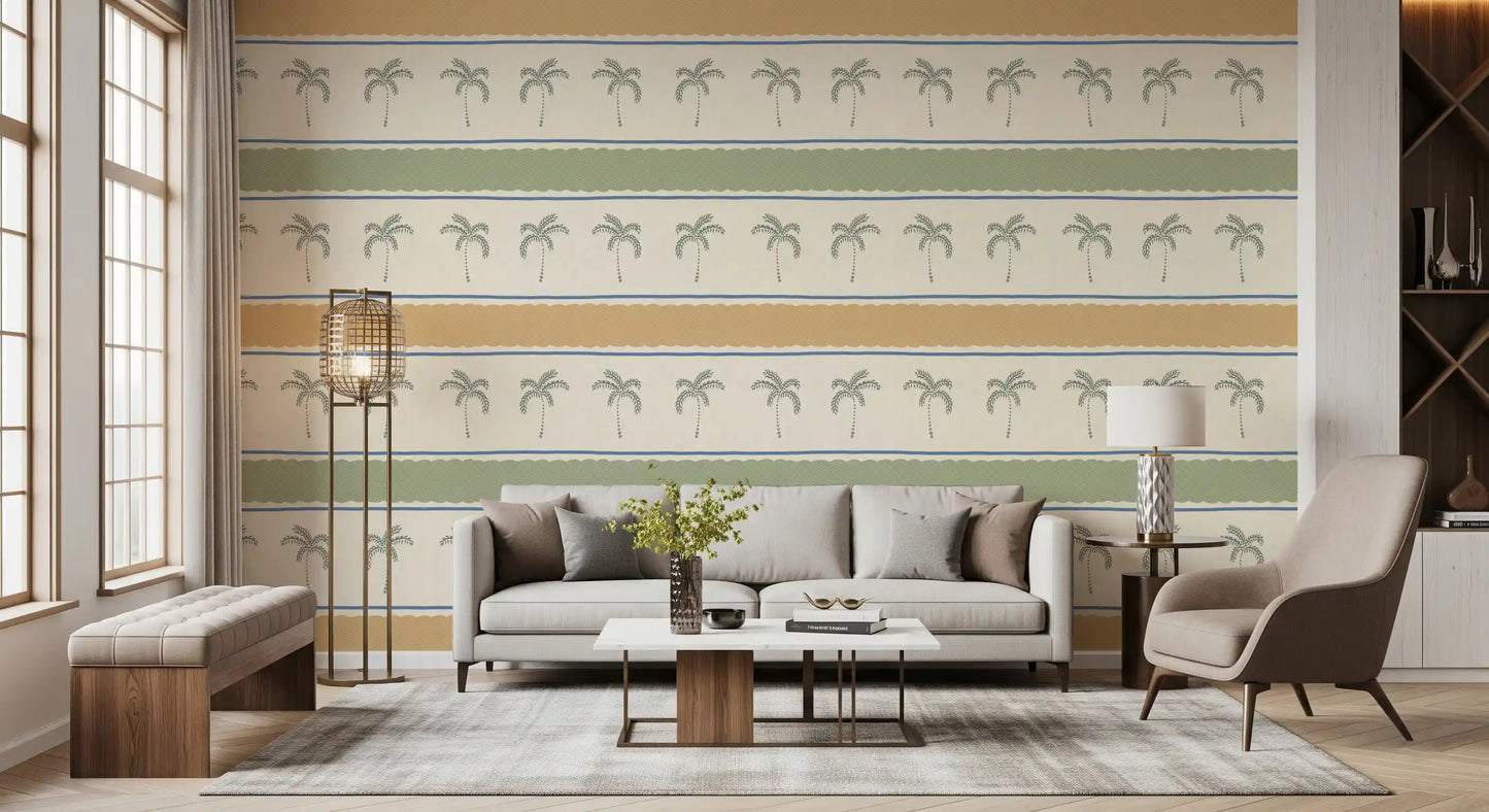 The relaxing Ornament wallpaper style installed across a large lounge area