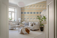 Living room matching the gorgeous Marrakesh wallpaper backgroun