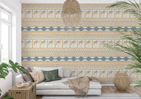 Bright lounge area styled with this geometric Ornament wallpaper