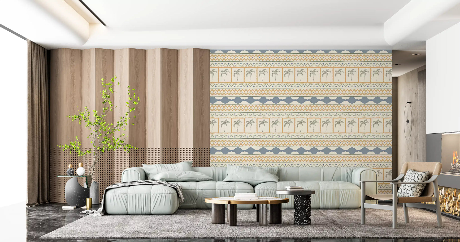 Horizontal geometric bands visible on the Ornament wallpaper