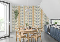 close-up of the Marrakesh Striped Ornament Wallpaper.