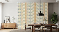 dining room highlighting a striped Marrakesh wallpaper.