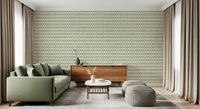 Coastal green crosses add calm to a lounge with this Zellige Ornament wallpaper.