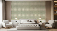 Sage green crosses on cream linen in the Zellige Cross Ornament wallpaper.