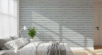 Slate blue zellige cross ornament wallpaper on a warm cream ground