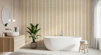 A subtle linen texture sits behind the stripes in this zellige wallpaper.