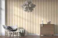 Gentle zellige ornament relaxes this Hallway corner with warm striped wallpaper tones.