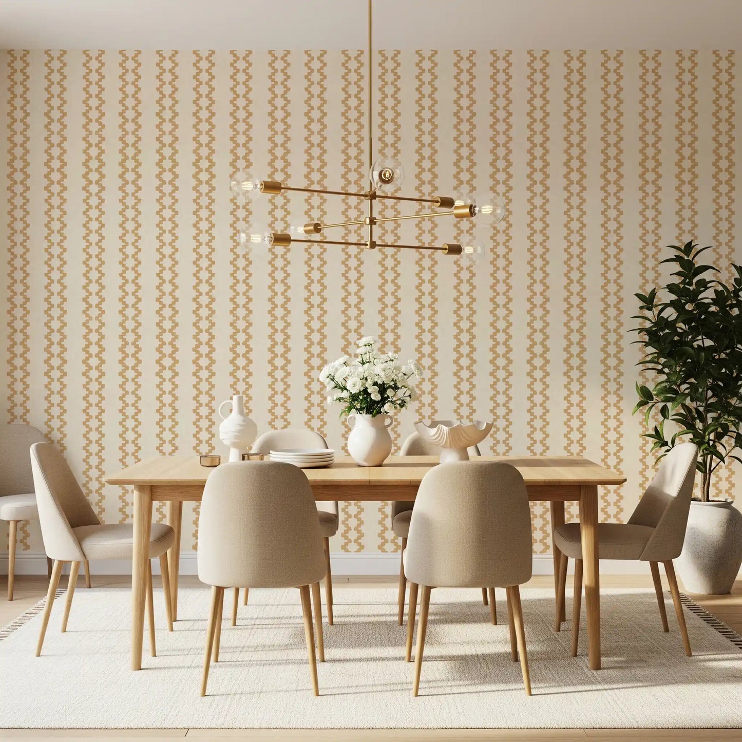 Warm gold tones repeat evenly down this zellige ornament wallpaper.