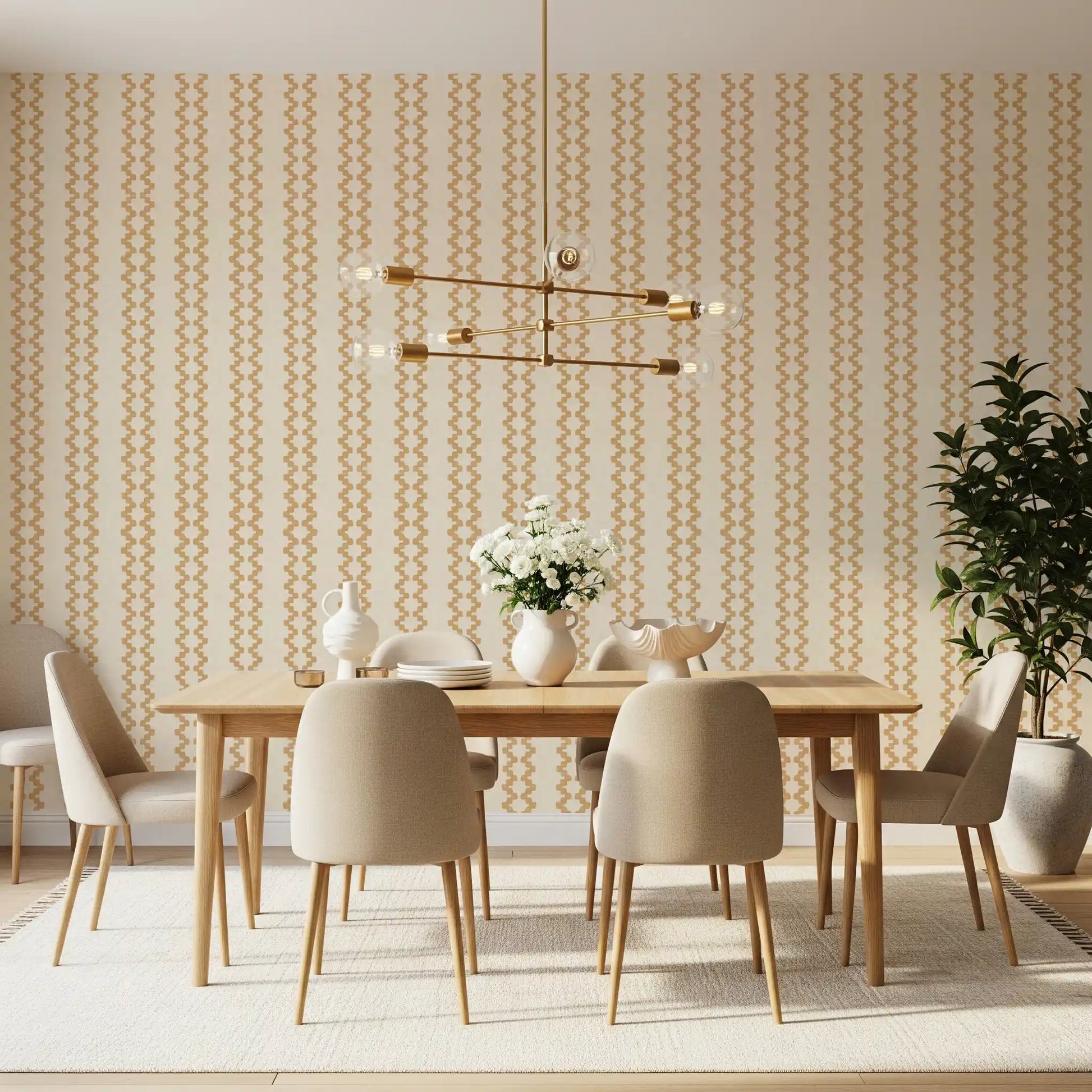 Warm gold tones repeat evenly down this zellige ornament wallpaper.