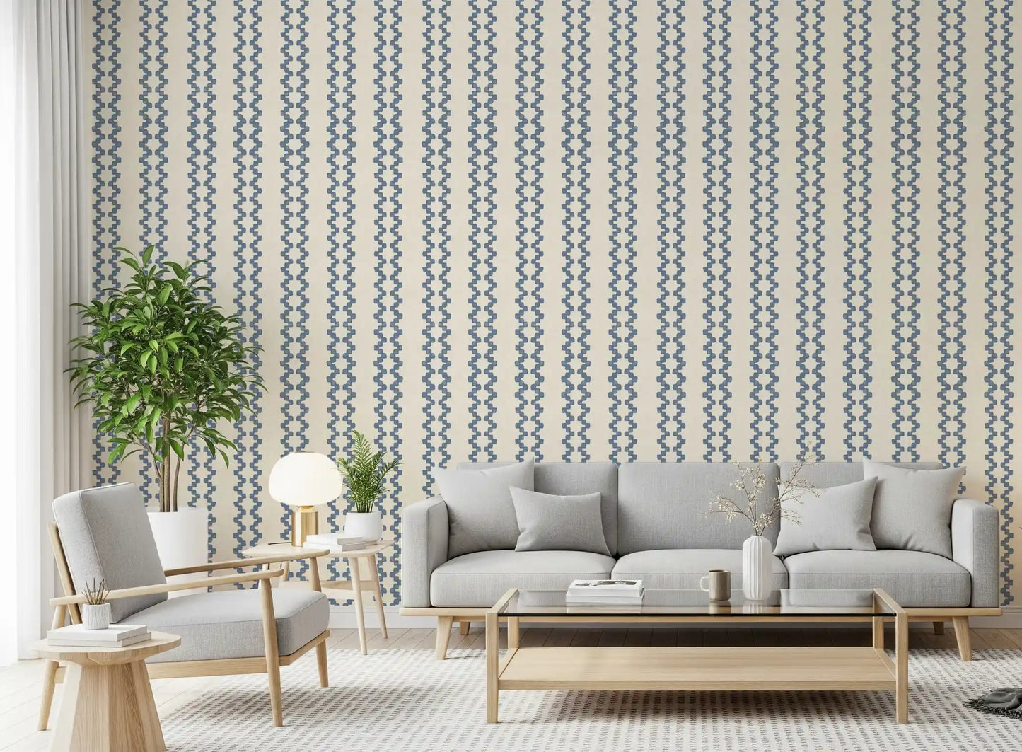 Zellige Striped Ornament Slate Blue Wallpaper⁠