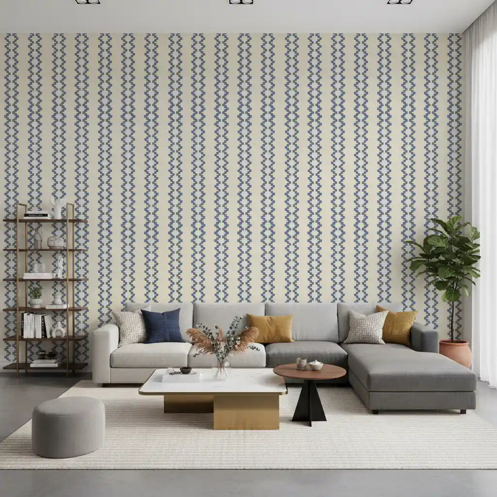 Zellige Striped Ornament Slate Blue Wallpaper⁠