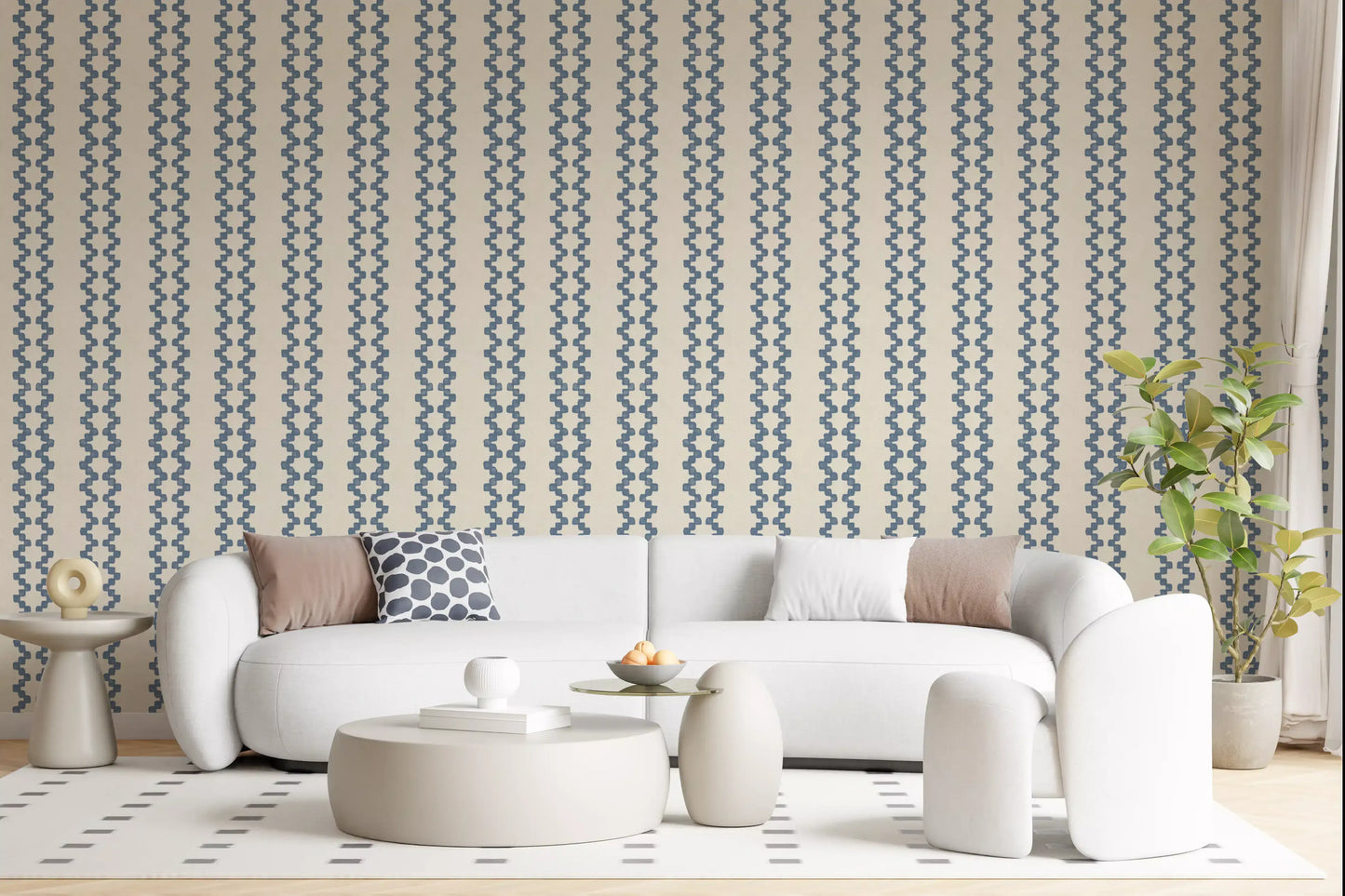 Zellige Striped Ornament Slate Blue Wallpaper⁠