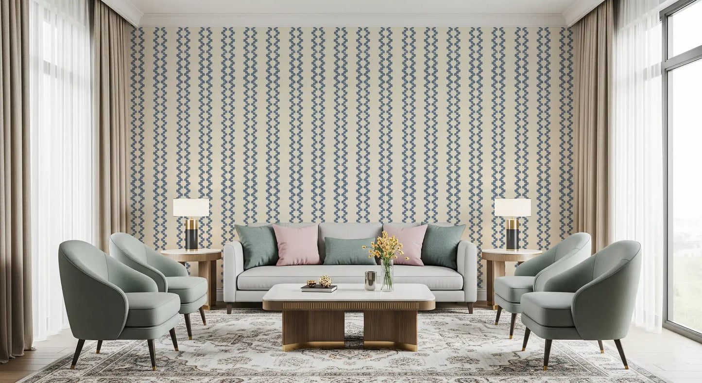 Zellige Striped Ornament Slate Blue Wallpaper⁠