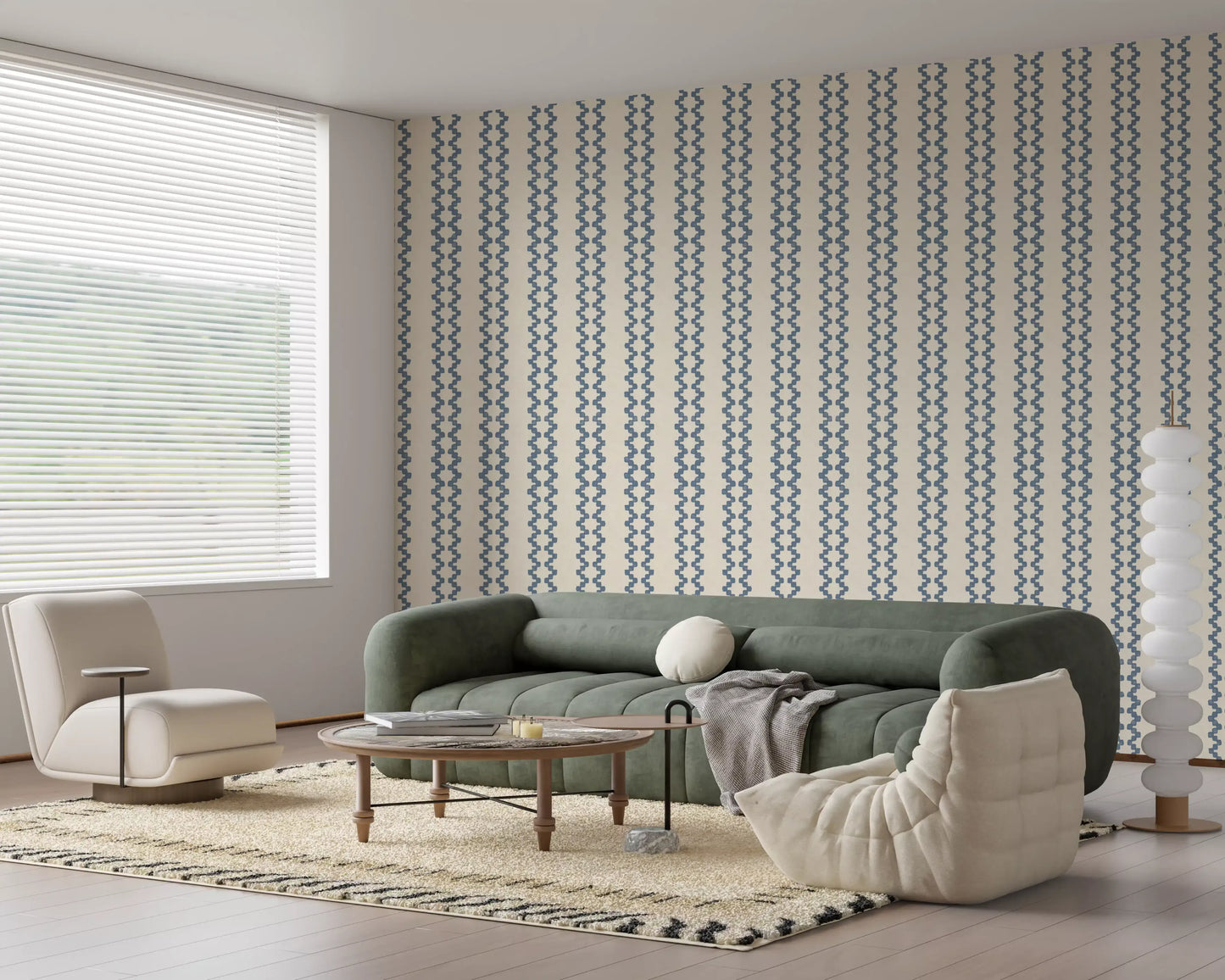 Zellige Striped Ornament Slate Blue Wallpaper⁠