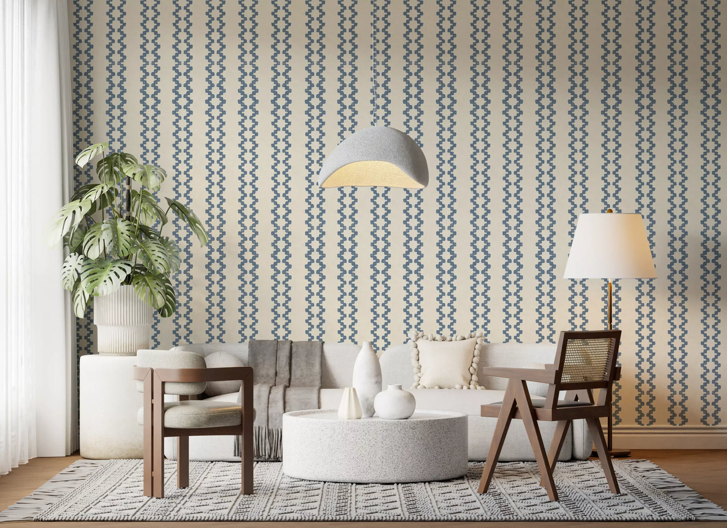 Zellige Striped Ornament Slate Blue Wallpaper⁠