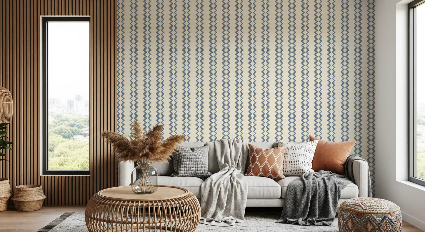 Zellige Striped Ornament Slate Blue Wallpaper⁠