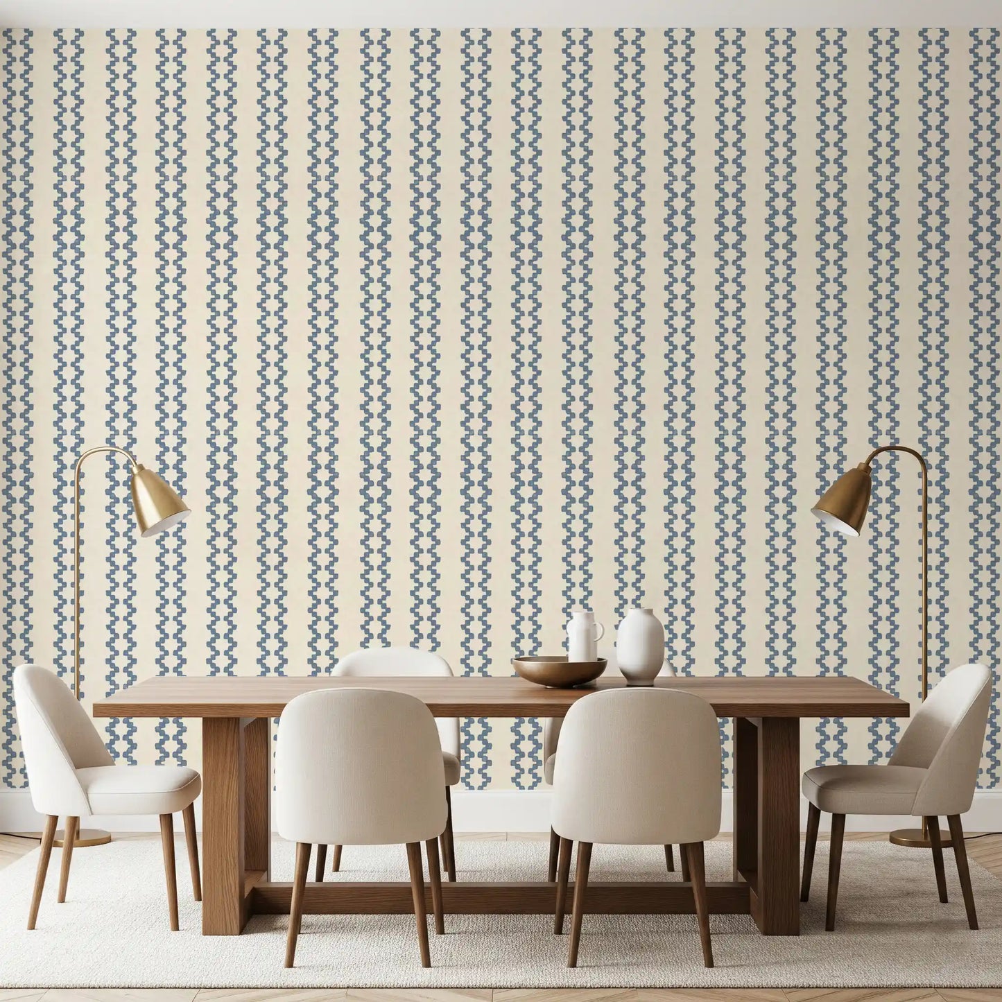 Zellige Striped Ornament Slate Blue Wallpaper⁠