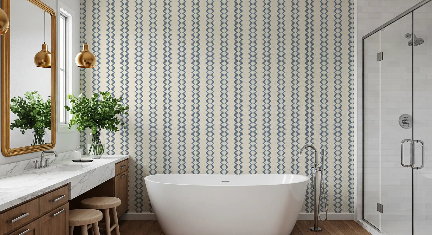 Zellige Striped Ornament Slate Blue Wallpaper⁠