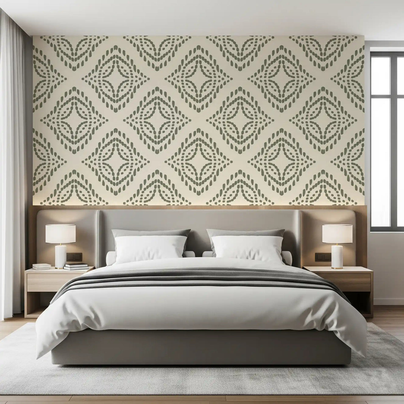 Block Print Ornament Palm Green Wallpaper⁠
