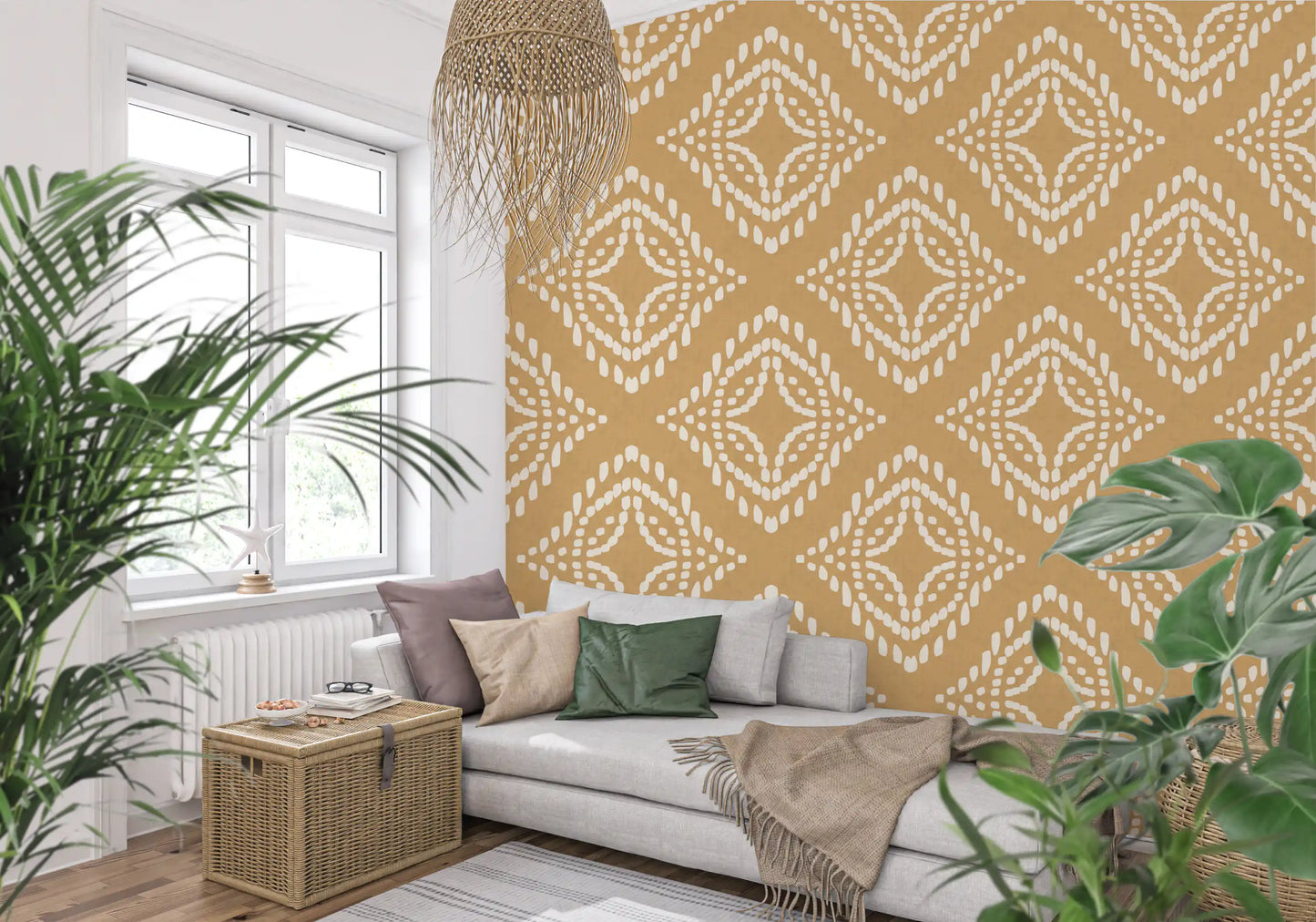 Block Print Ornament Sand Canvas Wallpaper⁠