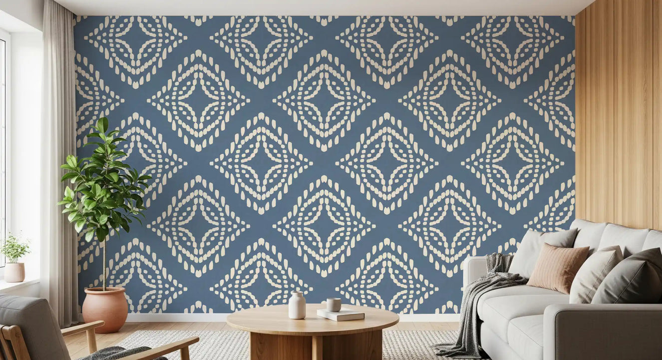 Block Print Ornament Slate Blue Canvas Wallpaper⁠