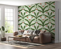 Botanical ladybug wallpaper sets a cheerful tone in this Hallway 