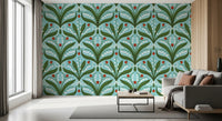Cottage-garden lily wallpaper adding charm to a light-filled Hallway 