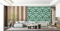 Lily of the valley wallpaper showing white bell blooms on a turquoise ground