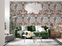 Mocha brown linework over a cream ground gives the owl wallpaper a warm tone