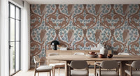Woodland Whispers wallpaper with a perched owl in mocha and coffee brown