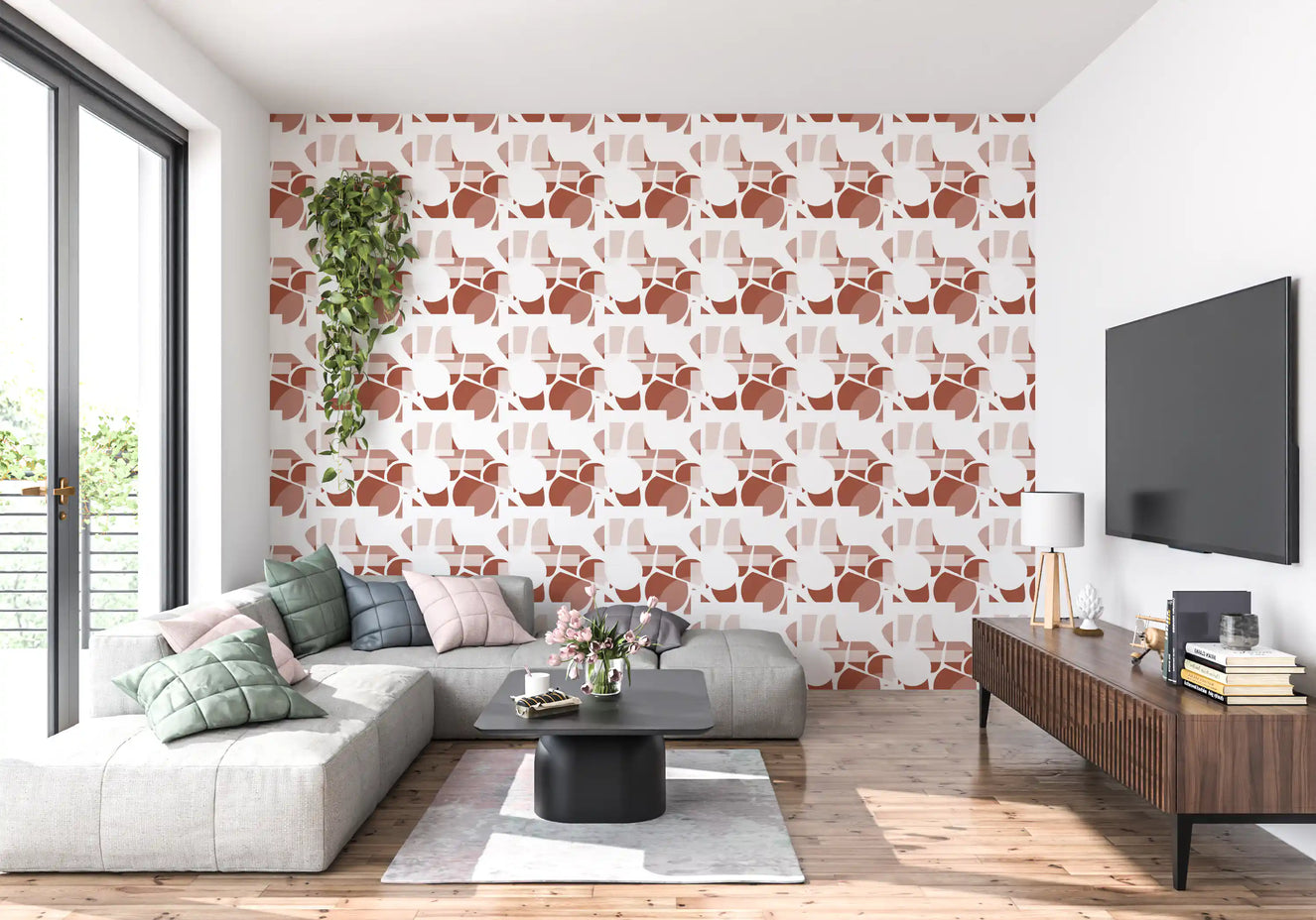 Terracotta Geometric Flow Clay Shapes Wallpaper⁠